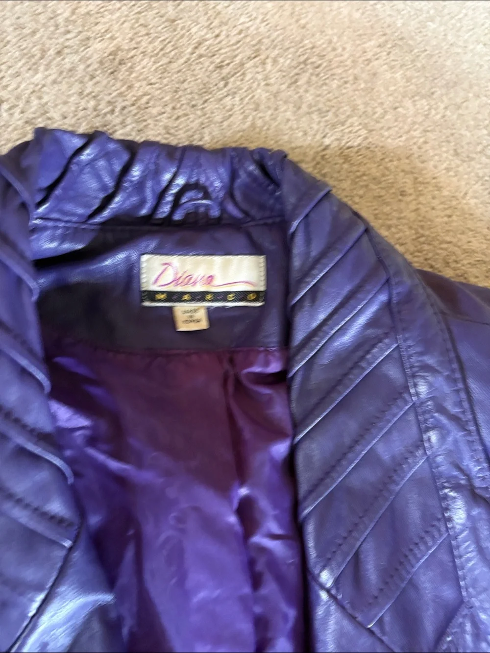 Women's Purple Leather Long Coat - Classic Button-Front Design